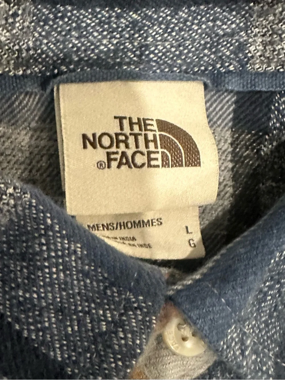 The North Face Men's Navy and Tan Plaid Button-Down Shirt Size Large